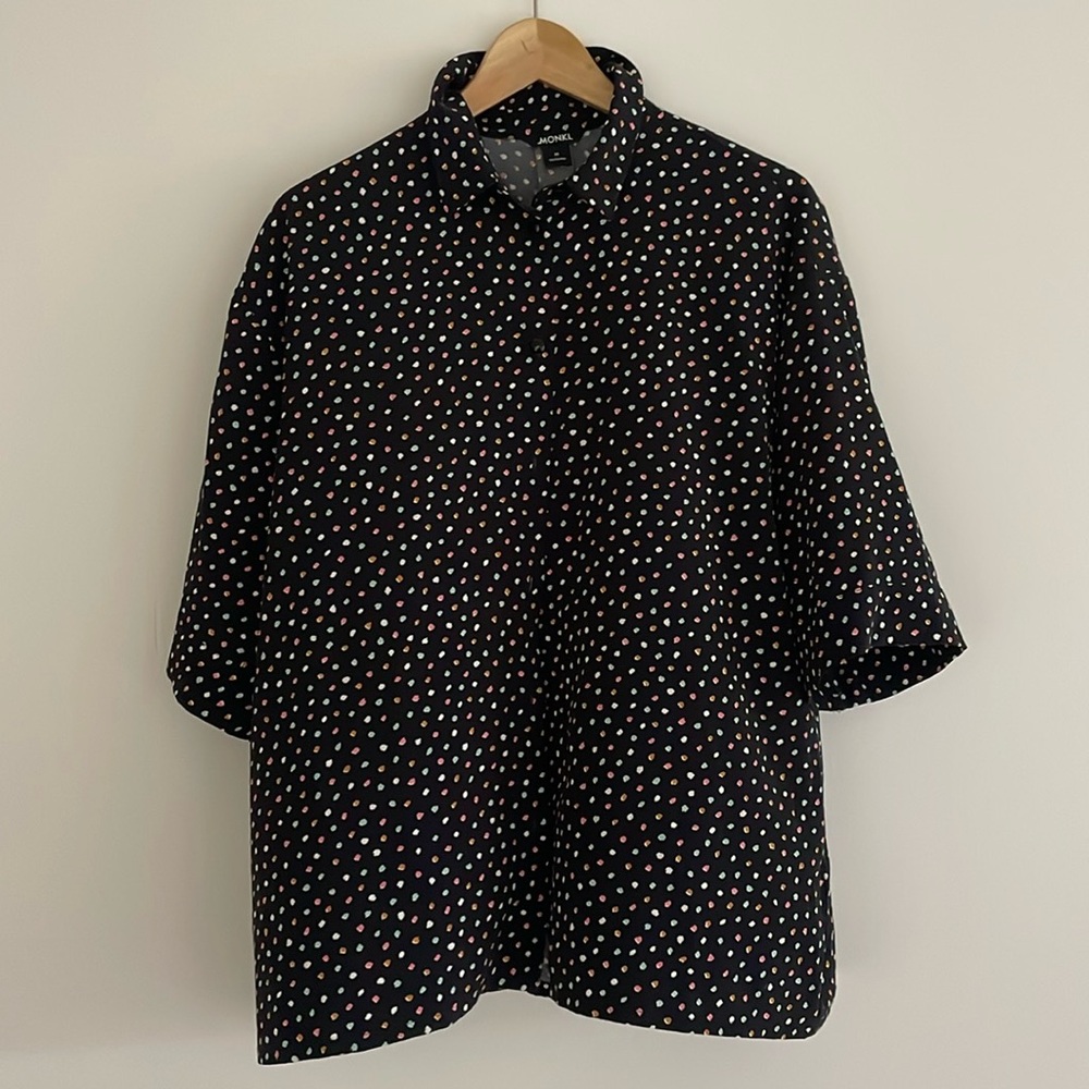 Multicolored polkadot oversized button up MONKI shirt